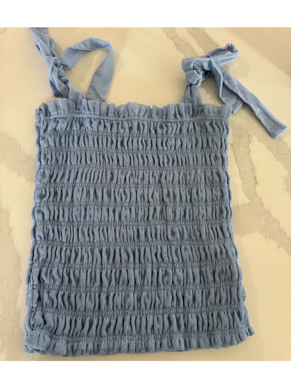 Anthropologie Pale Blue Smocked Tank Top with Ruffle Trim